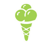 green icon ice cream scoops in waffles