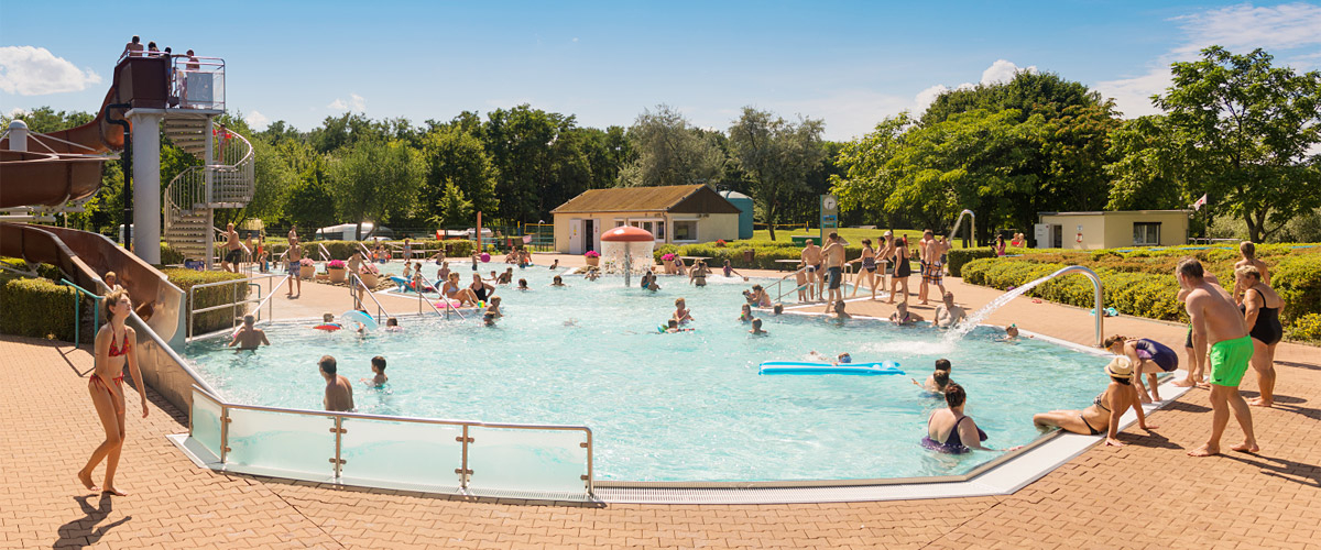 lively adventure pool with giant slide, waterfall shower and water mushroom