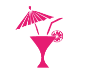 An icon of a drink glass with a half lime, a straw, and a small umbrella as decoration.